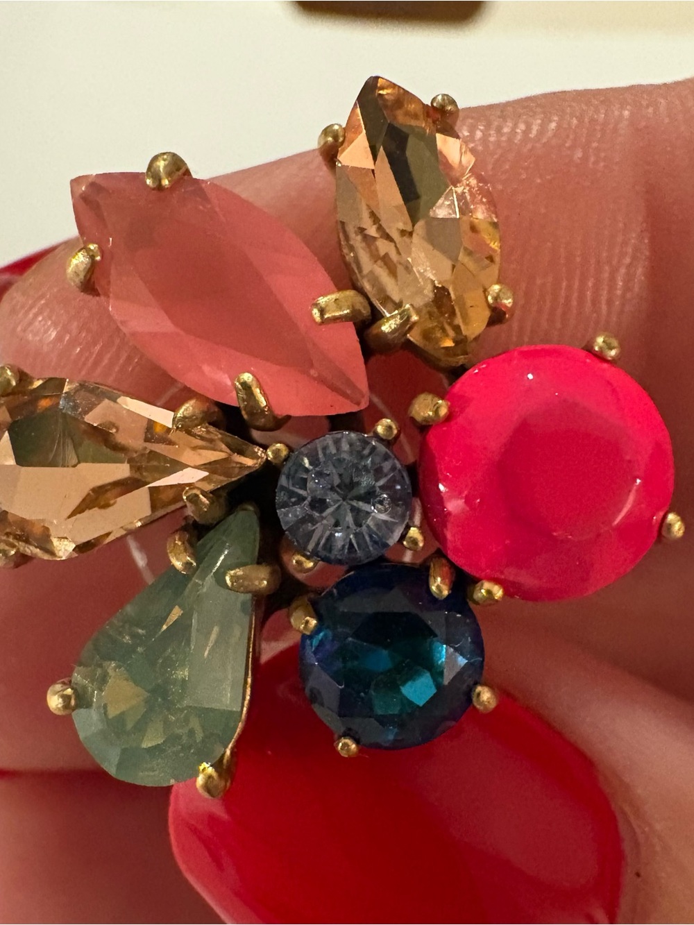 Y2K Boho J.Crew Colorful Rhinestone Cluster Stud Earrings Pink Blue Gold